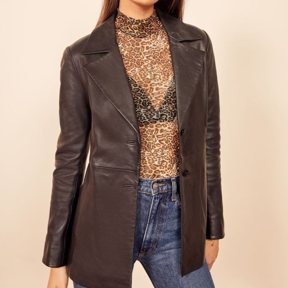 VEDA Bowery Leather Blazer Jacket Size Medium, Black